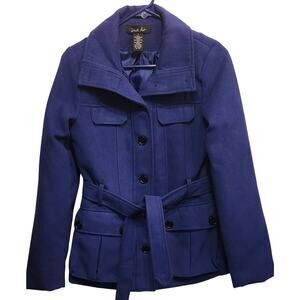 What's Hot Cobalt Blue Wool Blend Peacoat Jacket Size Small